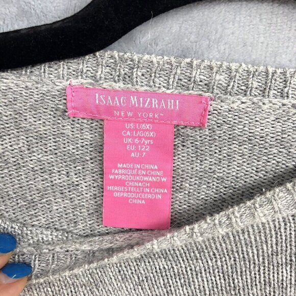 Isaac Mizrahi Sweater Girls Large 6X Gray Alpaca Fuzzy Heart Knit Sparkly - Picture 3 of 5